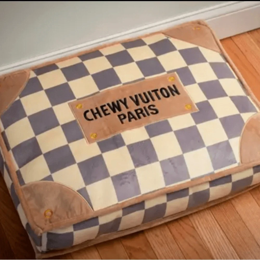 Checkered Chewy Vuiton Dog Bed - Large